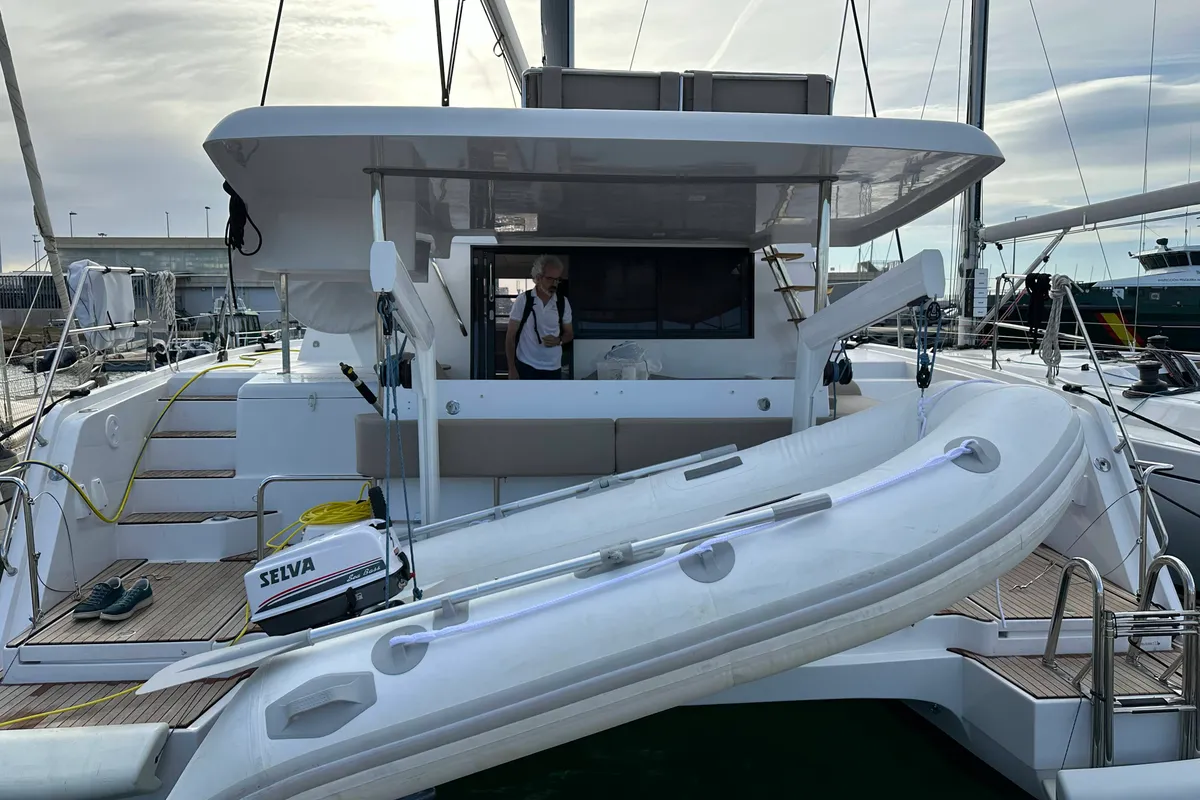 Exterior view of Manalua, a Aventura Catamarans Aventura 37 catamaran at Valencia, Spain