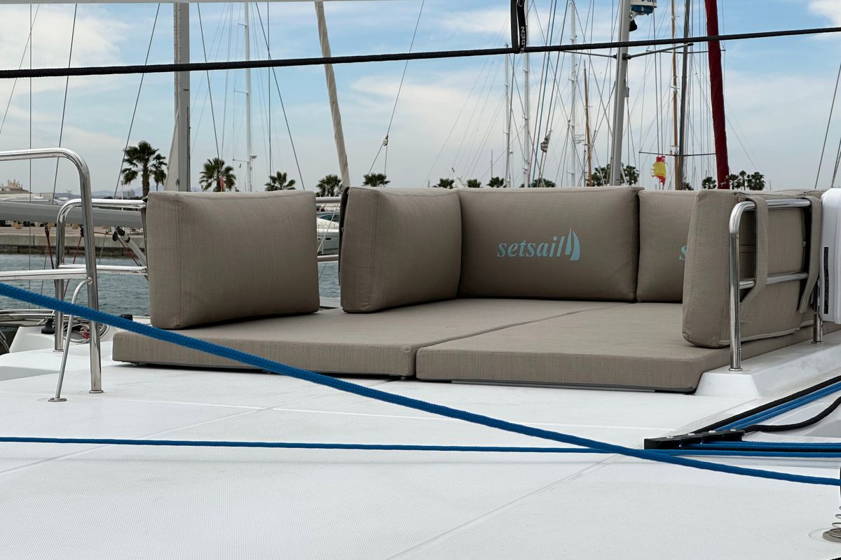 Deck of Manalua, a Aventura Catamarans Aventura 37 catamaran at Valencia, Spain