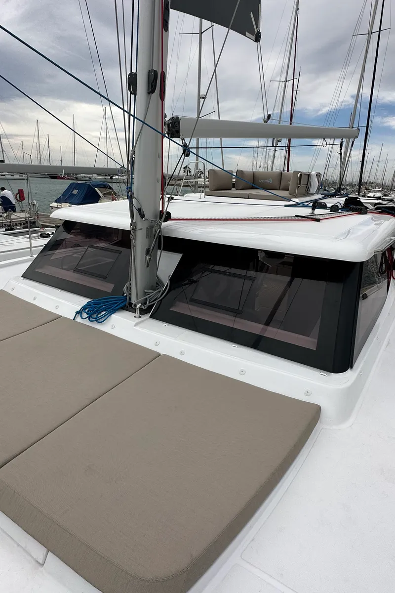 Deck of Manalua, a Aventura Catamarans Aventura 37 catamaran at Valencia, Spain