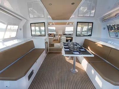 Salon of Whale Symphony, a Bavaria Nautitech 40 open NEW catamaran at Tribunj, Croatia