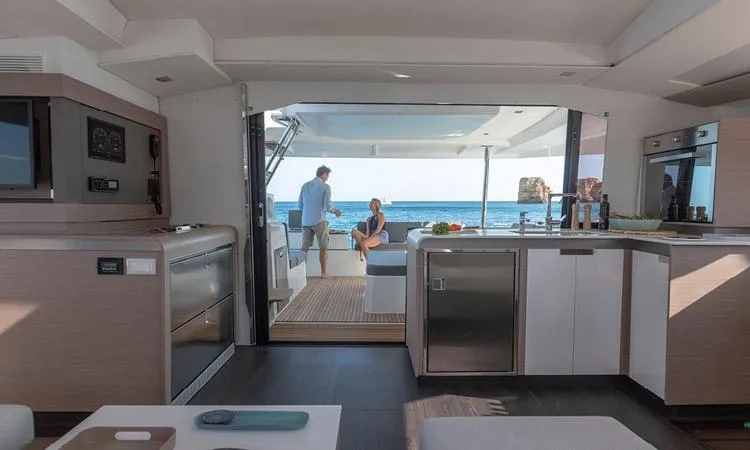 Galley of Seeker, a Fountaine Pajot Elba 45 catamaran at Road Town, British Virgin Islands