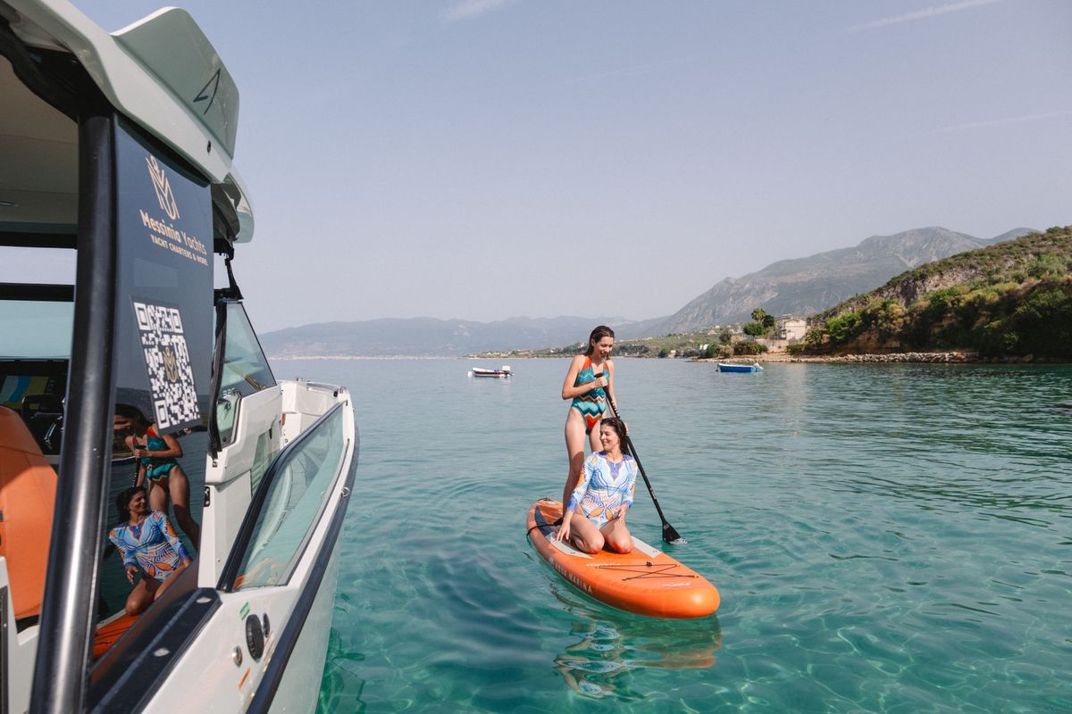 Exterior view of Amelia, a Saxdor Yachts Saxdor 320 GTO motorboat at Municipality of Kalamata, Greece
