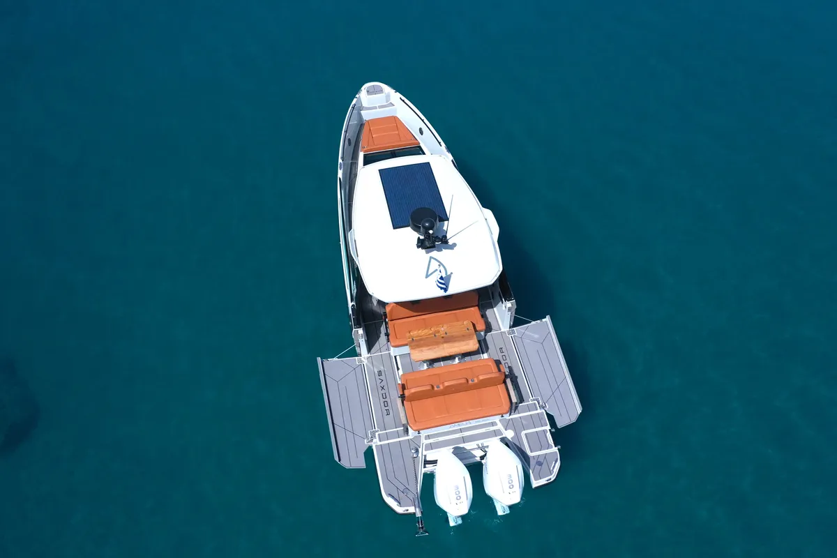 Exterior view of Amelia, a Saxdor Yachts Saxdor 320 GTO motorboat at Municipality of Kalamata, Greece