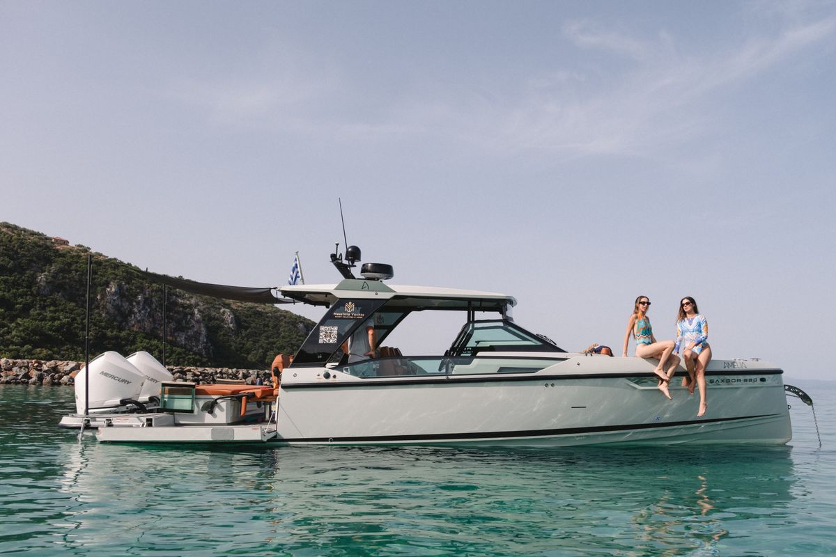 Exterior view of Amelia, a Saxdor Yachts Saxdor 320 GTO motorboat at Municipality of Kalamata, Greece