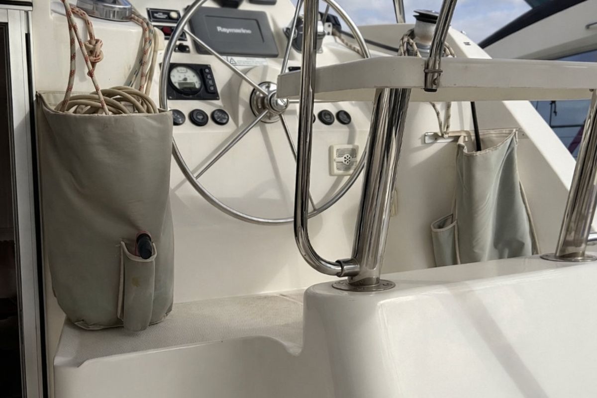 Deck of Portals Vells, a Leopard 44 catamaran at Palma de Mallorca, Spain