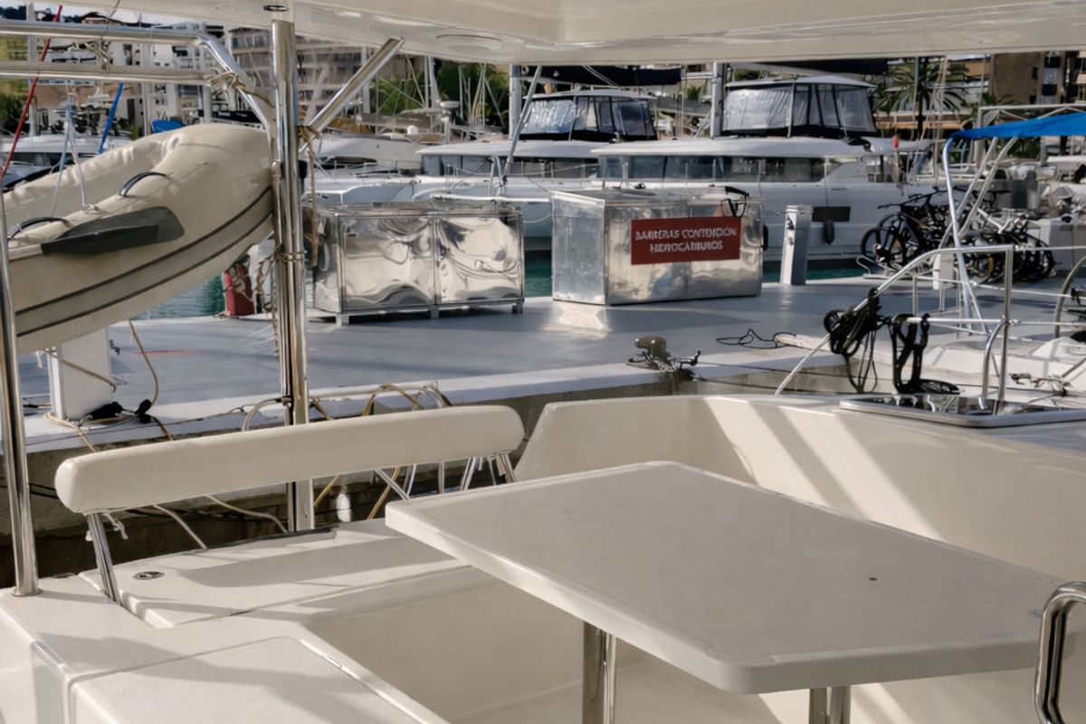 Deck of Portals Vells, a Leopard 44 catamaran at Palma de Mallorca, Spain