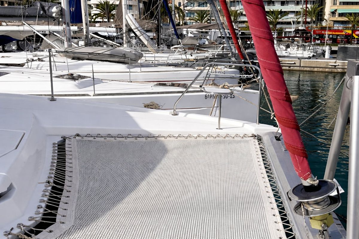 Deck of Portals Vells, a Leopard 44 catamaran at Palma de Mallorca, Spain