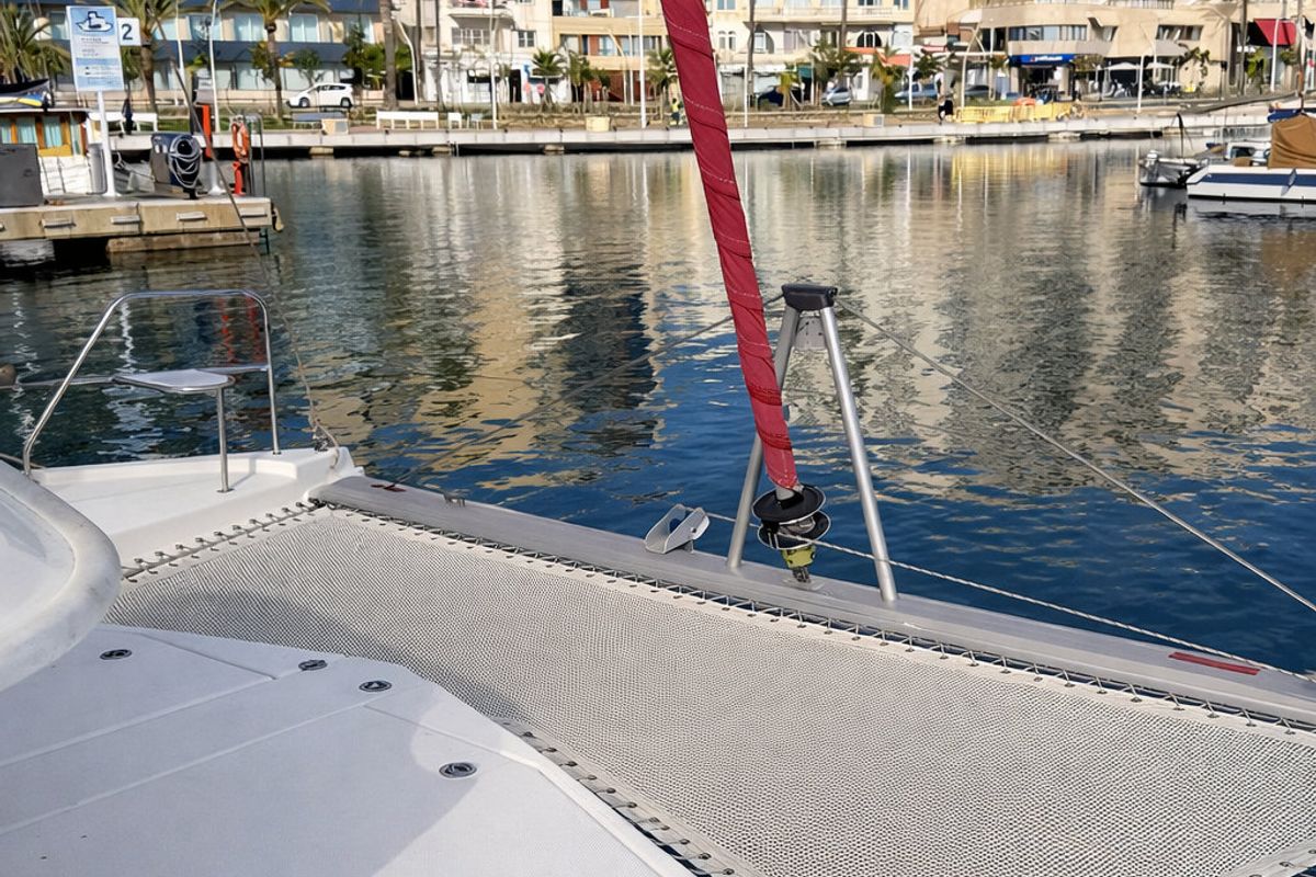 Deck of Portals Vells, a Leopard 44 catamaran at Palma de Mallorca, Spain