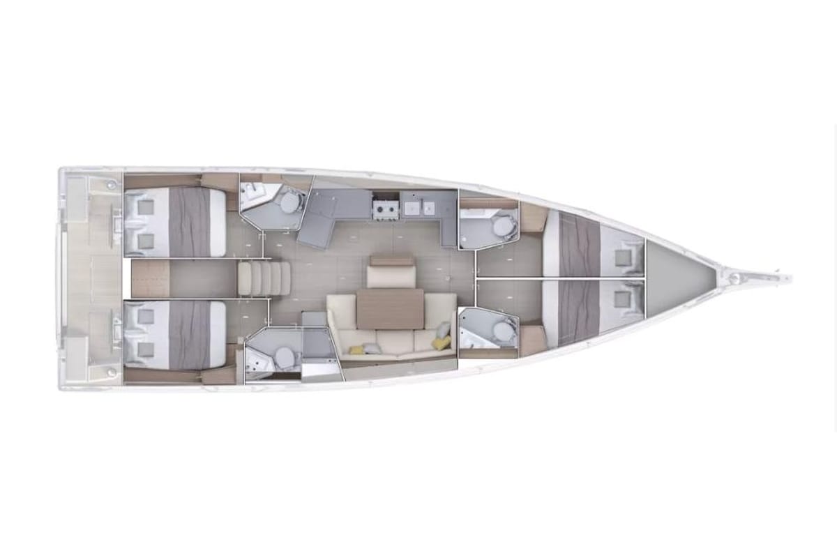 Floor plan of Eurania - Comfort line, a Beneteau Oceanis 47 sailboat at Tonnarella, Italy