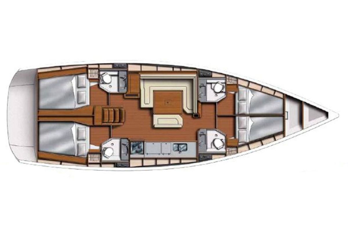 Floor plan of Sunsail 47 Classic, a Jeanneau Sun Odyssey 469 sailboat at Dubrovnik, Croatia
