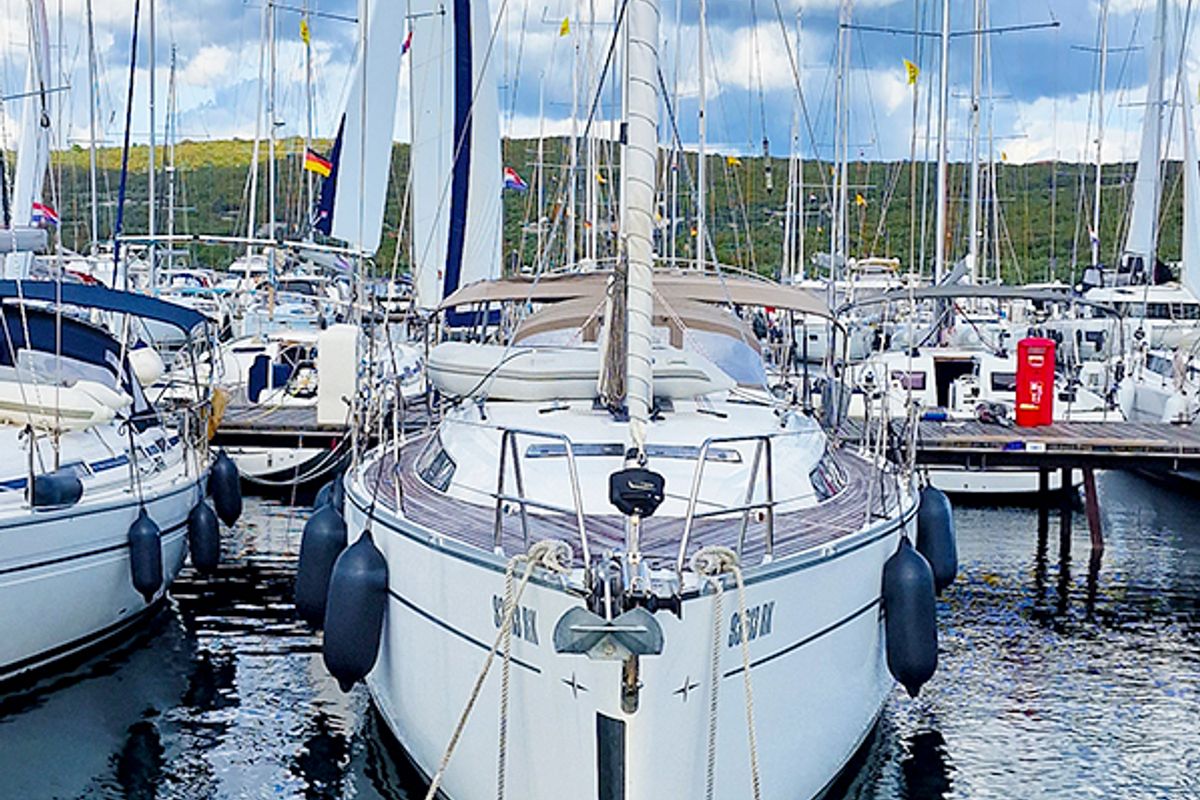 Exterior view of Diana I, a Bavaria 46 sailboat at Punat, Croatia