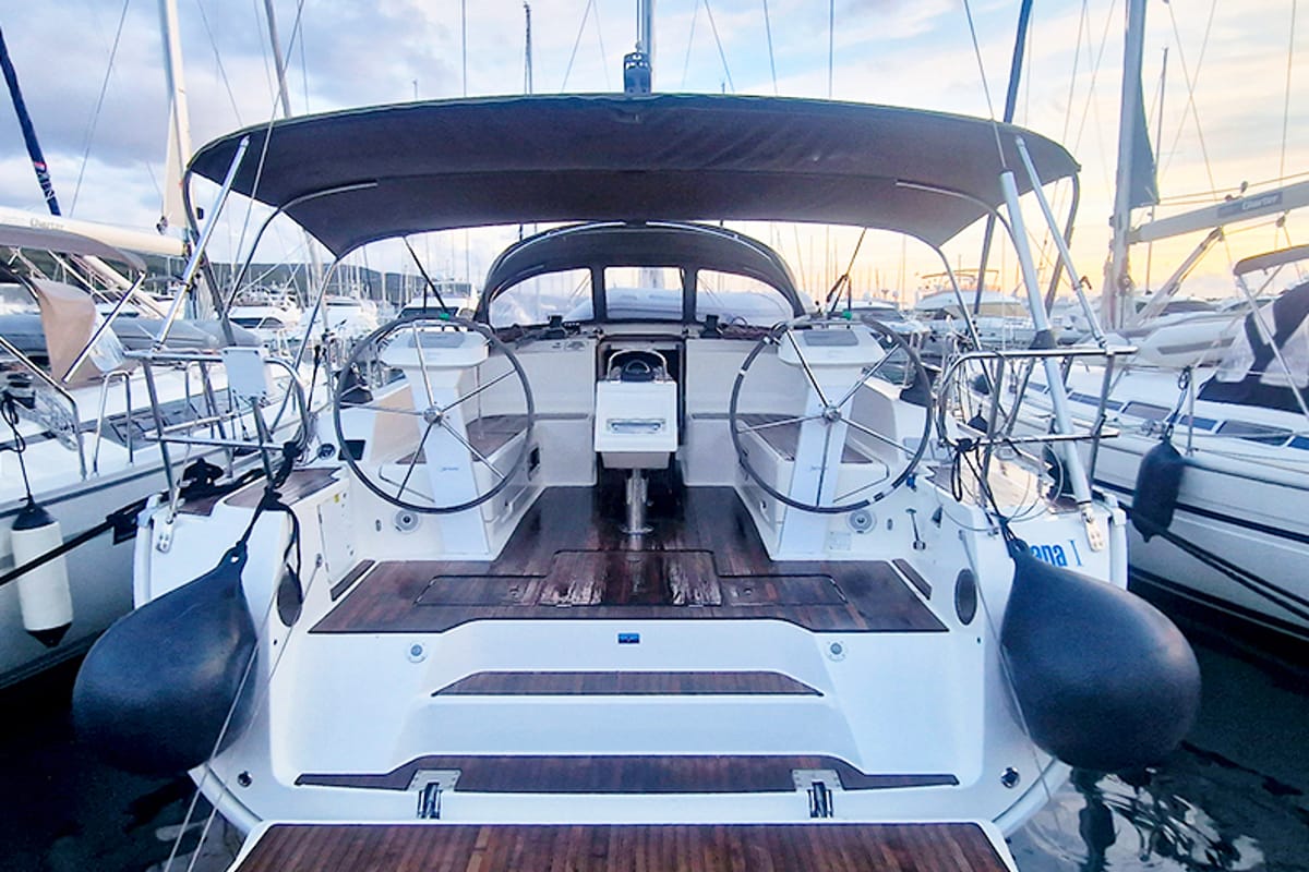 Cockpit of Diana I, a Bavaria 46 sailboat at Punat, Croatia