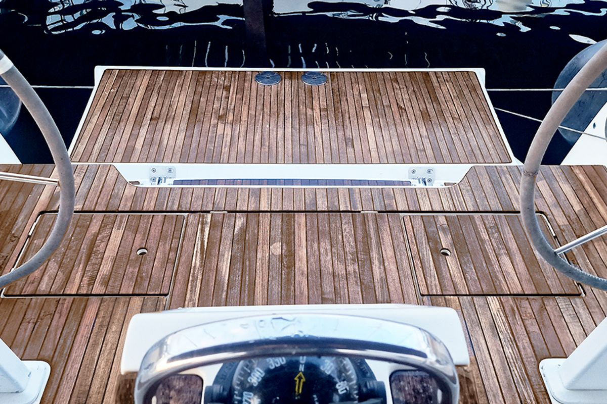 Cockpit of Diana I, a Bavaria 46 sailboat at Punat, Croatia