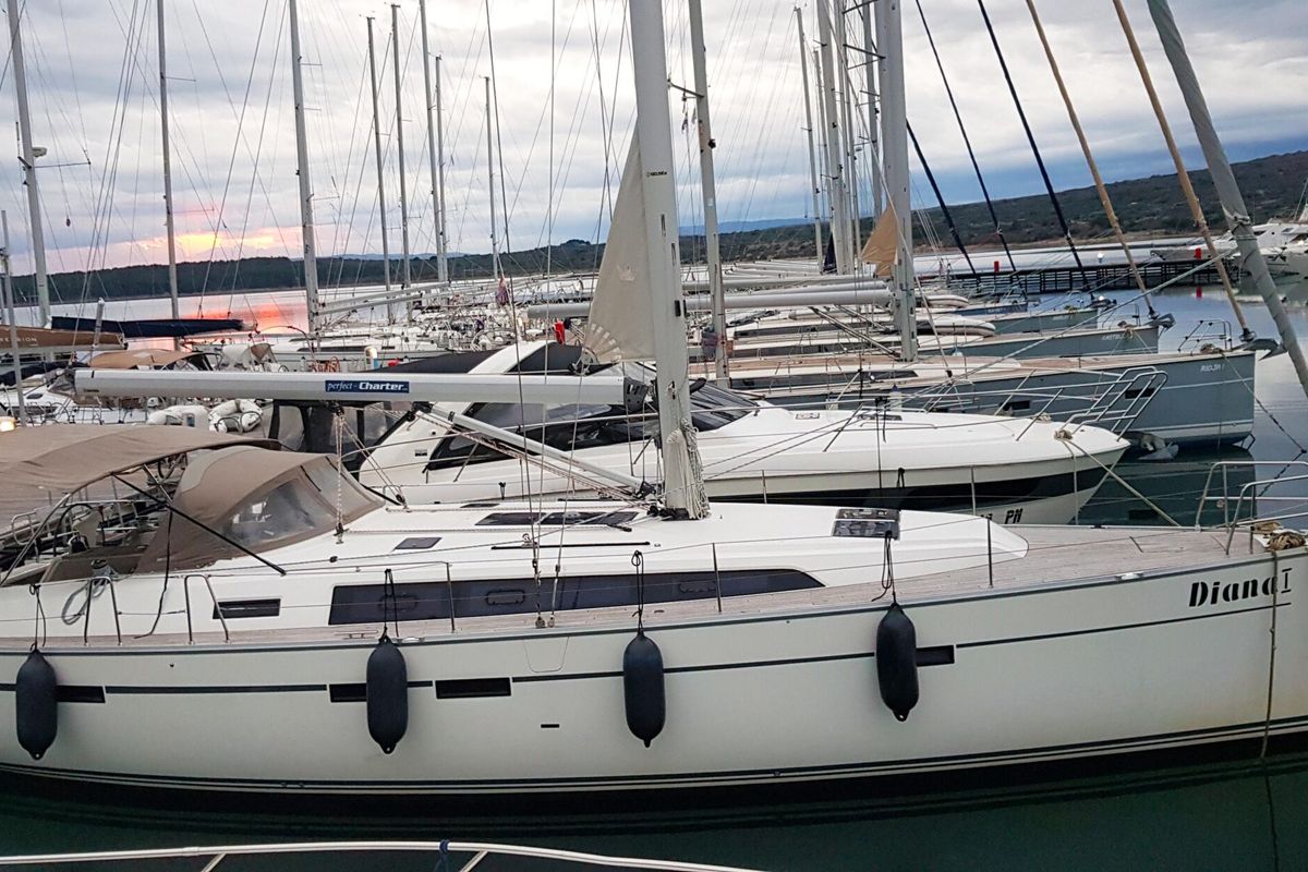 Exterior view of Diana I, a Bavaria 46 sailboat at Punat, Croatia