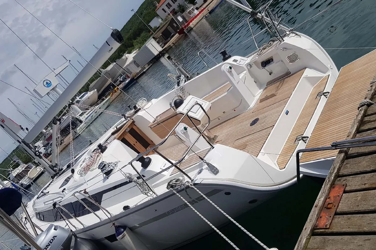Deck of Diana I, a Bavaria 46 sailboat at Punat, Croatia