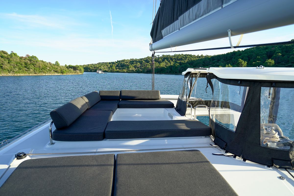 Deck of Fox, a Lagoon 43 catamaran at Seget Donji, Croatia