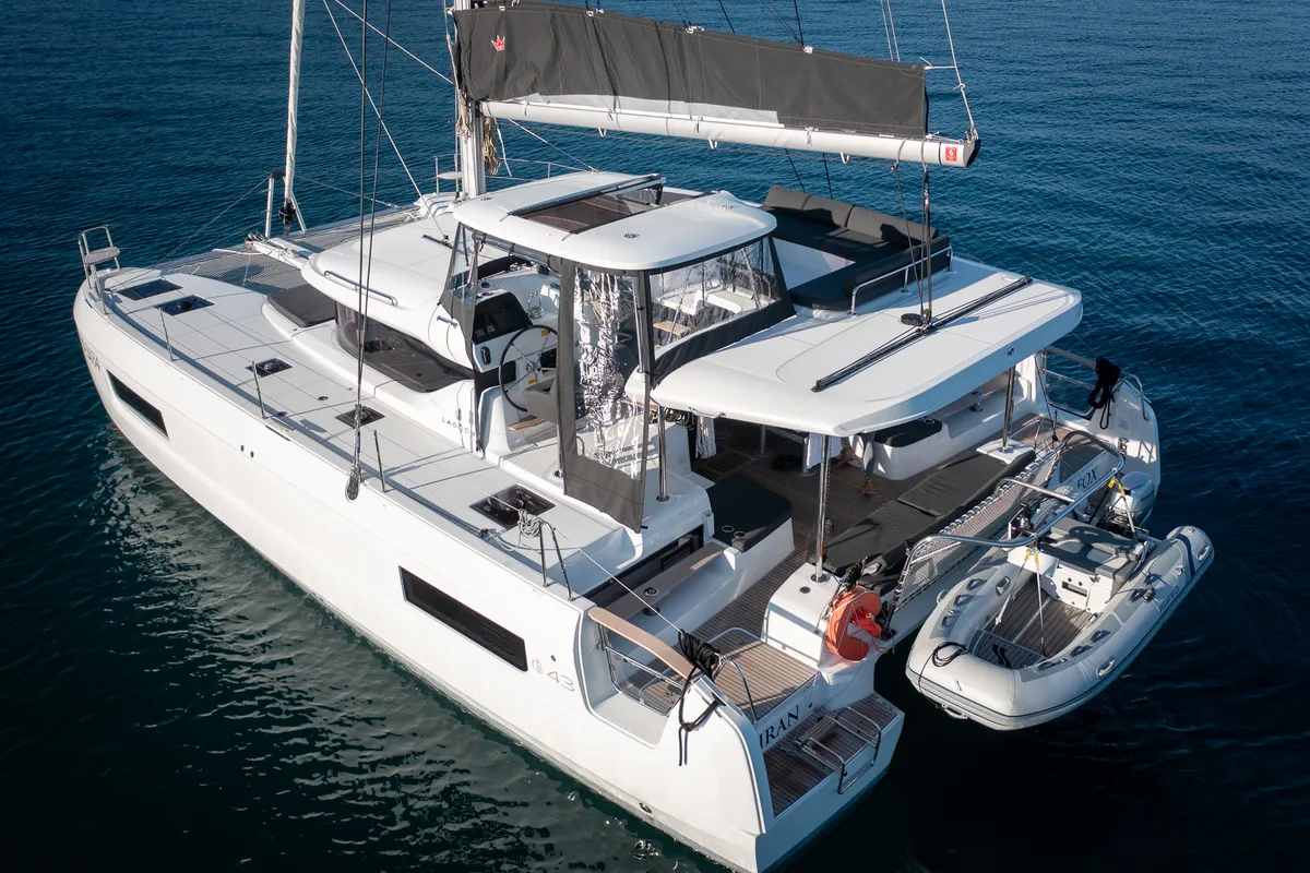 Deck of Fox, a Lagoon 43 catamaran at Seget Donji, Croatia
