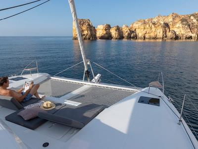 Deck of Two Phish, a Fountaine Pajot Elba 45 catamaran at Road Town, British Virgin Islands