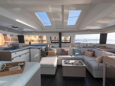 Salon of Two Phish, a Fountaine Pajot Elba 45 catamaran at Road Town, British Virgin Islands
