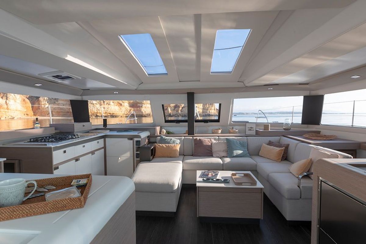 Salon of Two Phish, a Fountaine Pajot Elba 45 catamaran at Road Town, British Virgin Islands