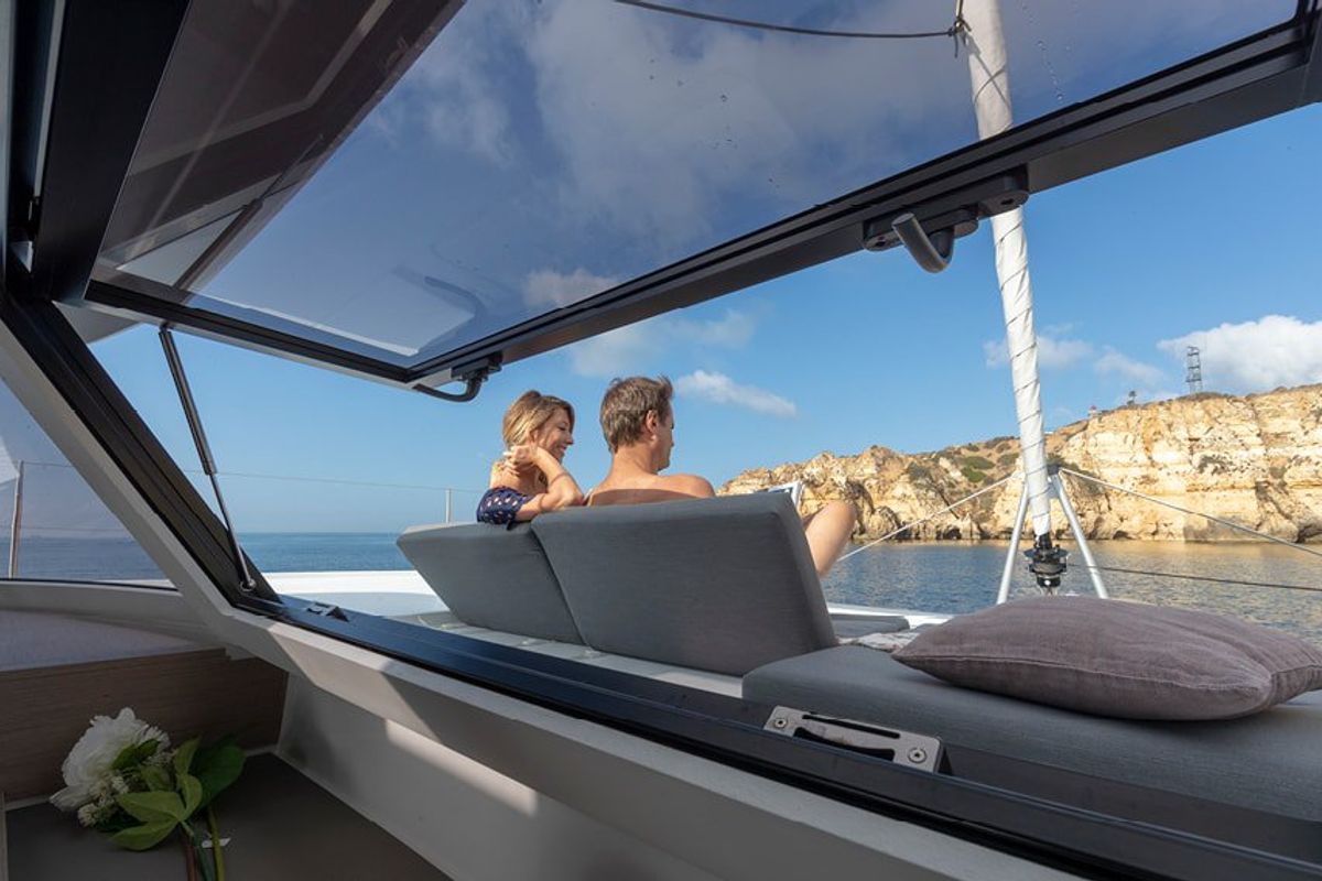 Deck of Two Phish, a Fountaine Pajot Elba 45 catamaran at Road Town, British Virgin Islands