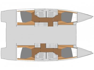 Floor plan of Timeless Planet, a Fountaine Pajot Astréa 42 catamaran at Marsala, Italy