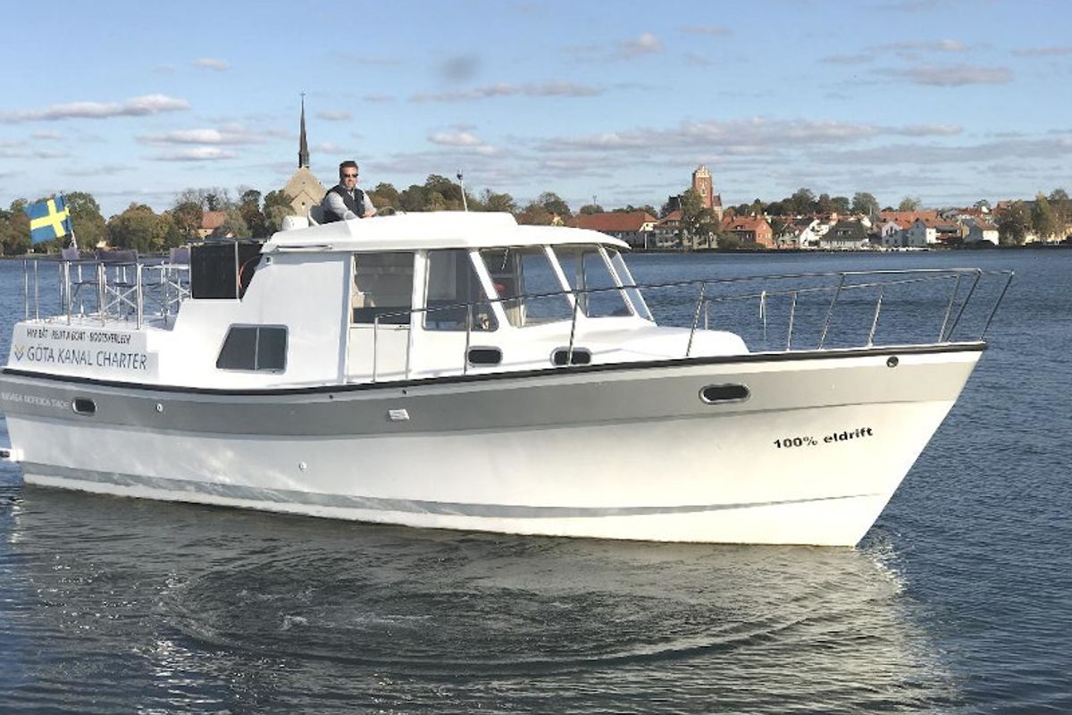 Exterior view of Caspian af Vadstena, a Naviga Nordica T 40 motorboat at Motala, Sweden