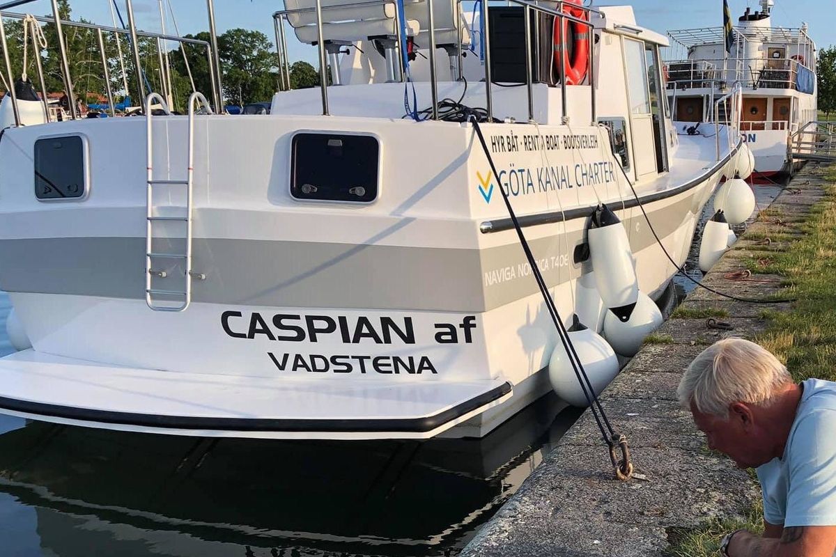 Exterior view of Caspian af Vadstena, a Naviga Nordica T 40 motorboat at Motala, Sweden