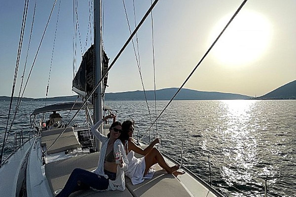 Deck of Altair, a Bavaria Cruiser 46 sailboat at Kotor, Montenegro