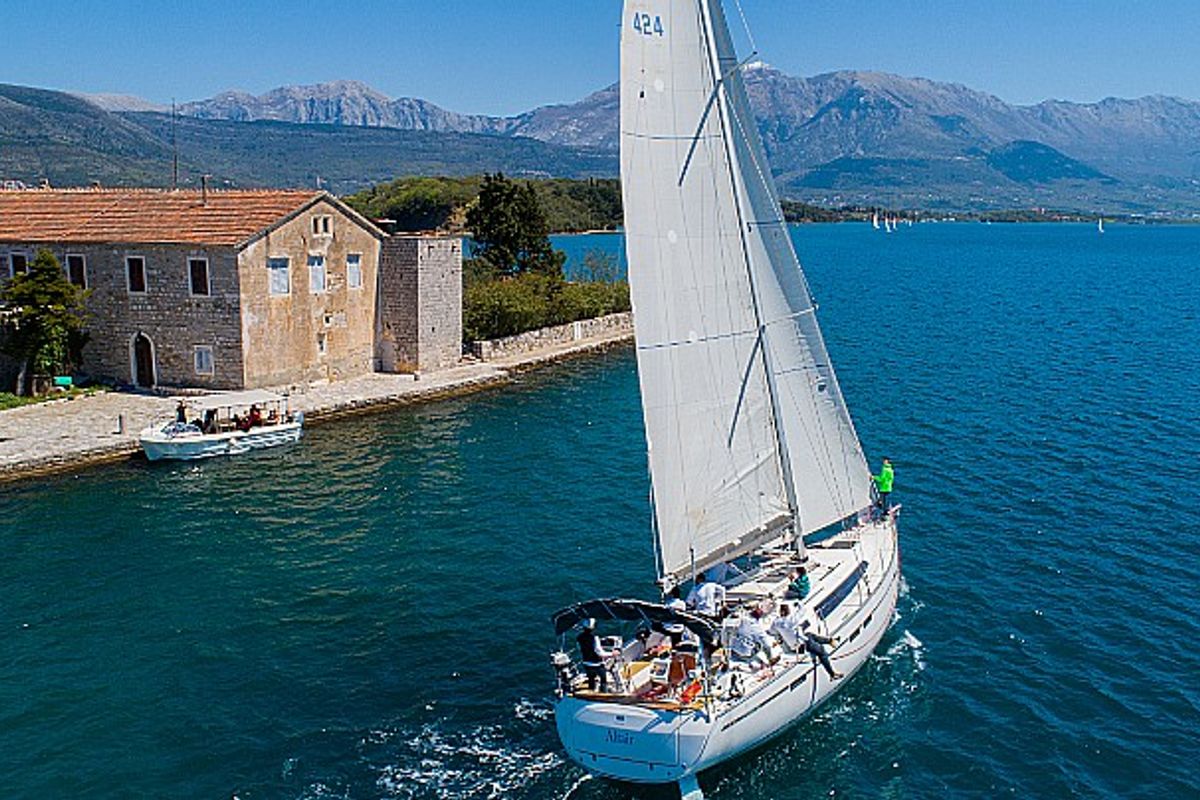 Exterior view of Altair, a Bavaria Cruiser 46 sailboat at Kotor, Montenegro