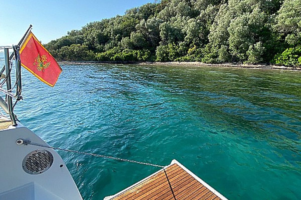 Deck of Altair, a Bavaria Cruiser 46 sailboat at Kotor, Montenegro