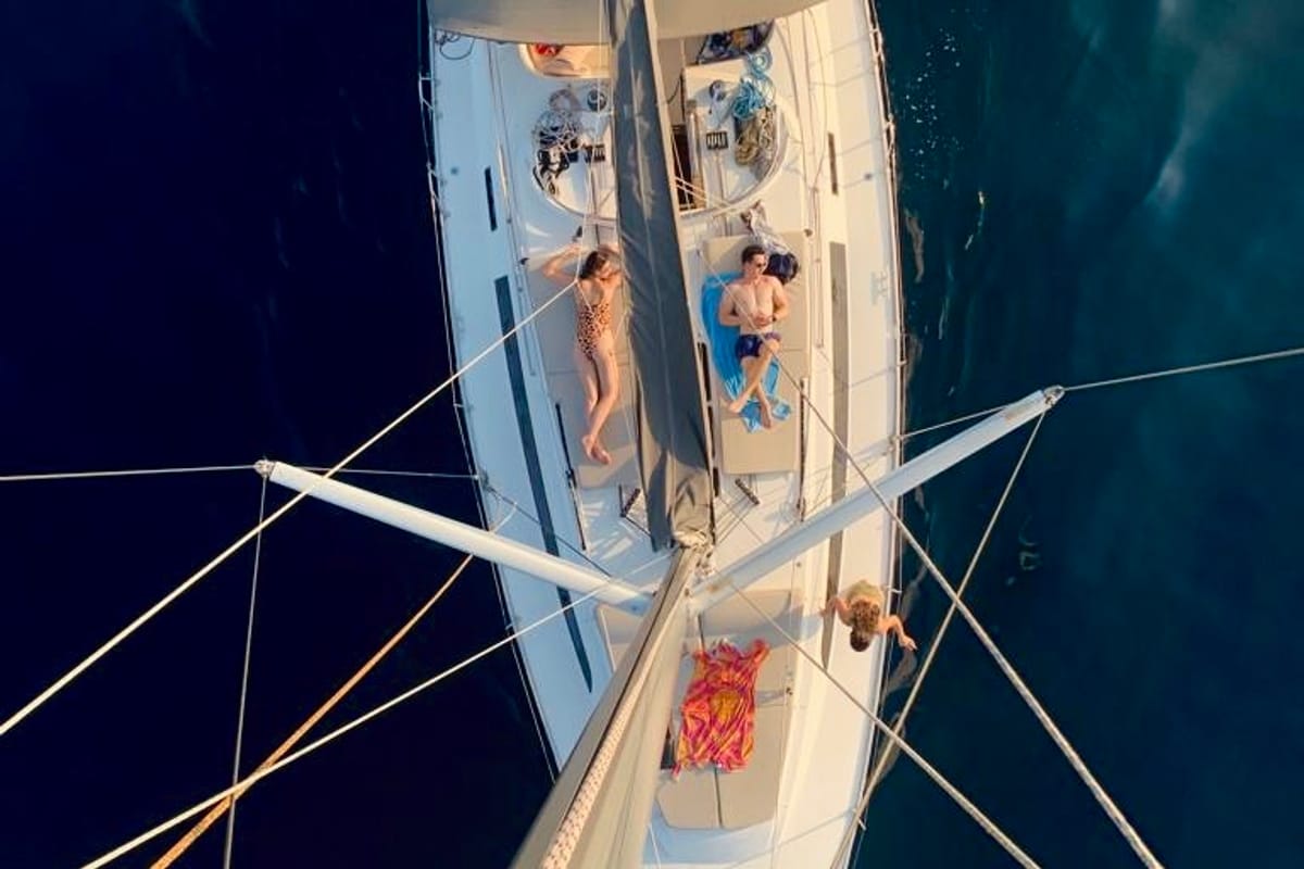 Deck of Altair, a Bavaria Cruiser 46 sailboat at Kotor, Montenegro