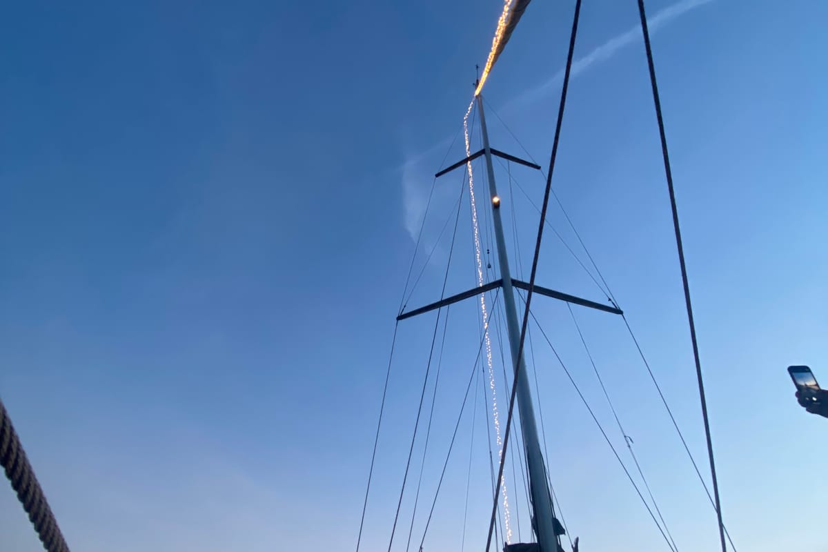 Deck of Altair, a Bavaria Cruiser 46 sailboat at Kotor, Montenegro