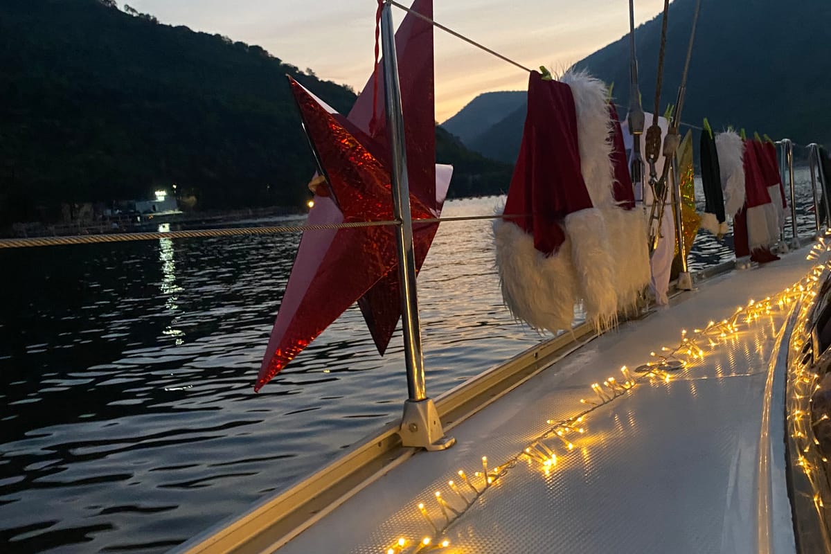 Deck of Altair, a Bavaria Cruiser 46 sailboat at Kotor, Montenegro