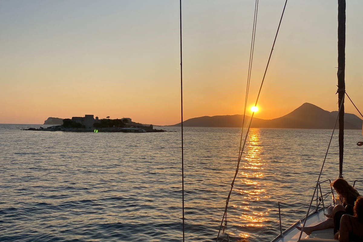Deck of Altair, a Bavaria Cruiser 46 sailboat at Kotor, Montenegro