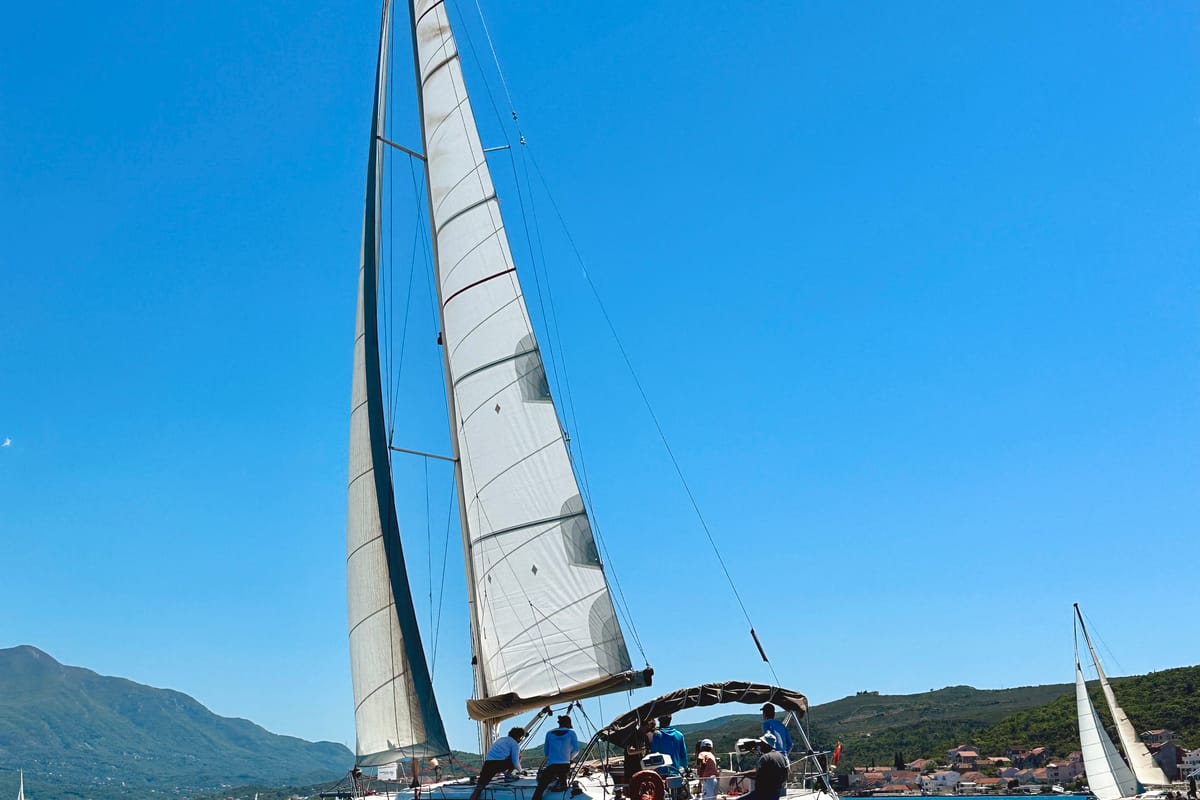 Exterior view of Altair, a Bavaria Cruiser 46 sailboat at Kotor, Montenegro