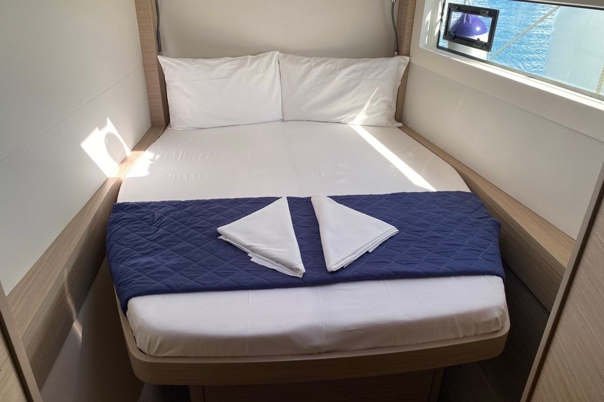 Cabin on Hercules, a Lagoon 46 catamaran at Olbia, Italy