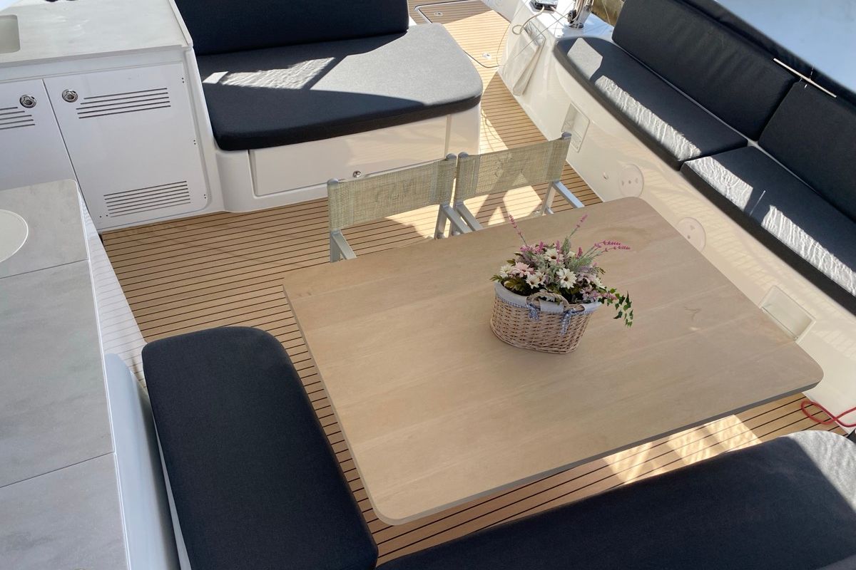 Deck of Hercules, a Lagoon 46 catamaran at Olbia, Italy