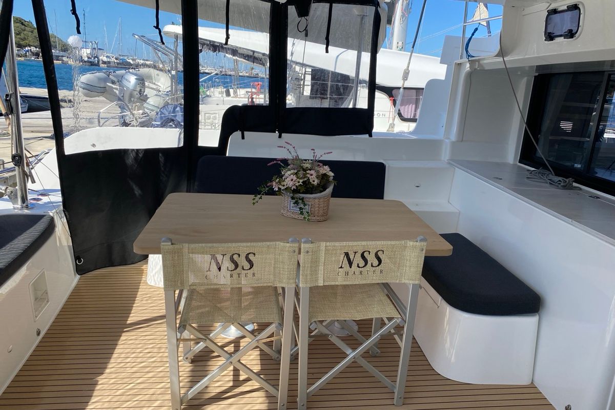 Deck of Hercules, a Lagoon 46 catamaran at Olbia, Italy
