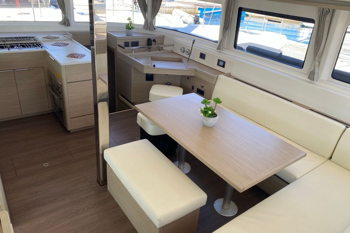 Salon of Hercules, a Lagoon 46 catamaran at Olbia, Italy