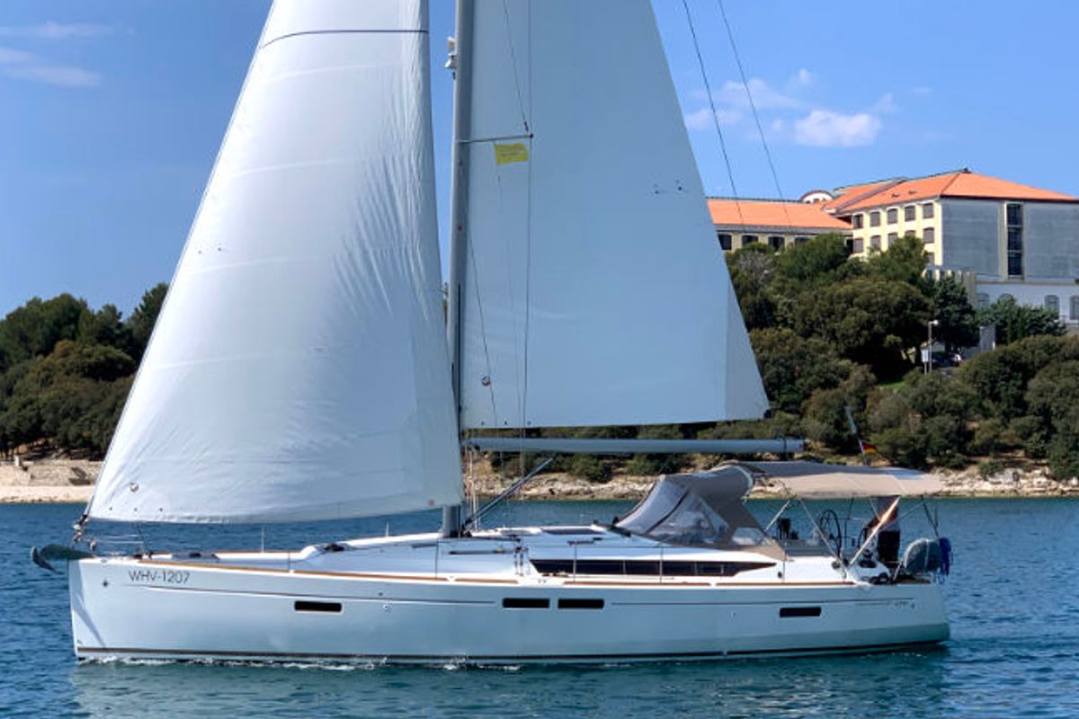 Exterior view of Vencel, a Jeanneau Sun Odyssey 479 sailboat at Grad Pula, Croatia