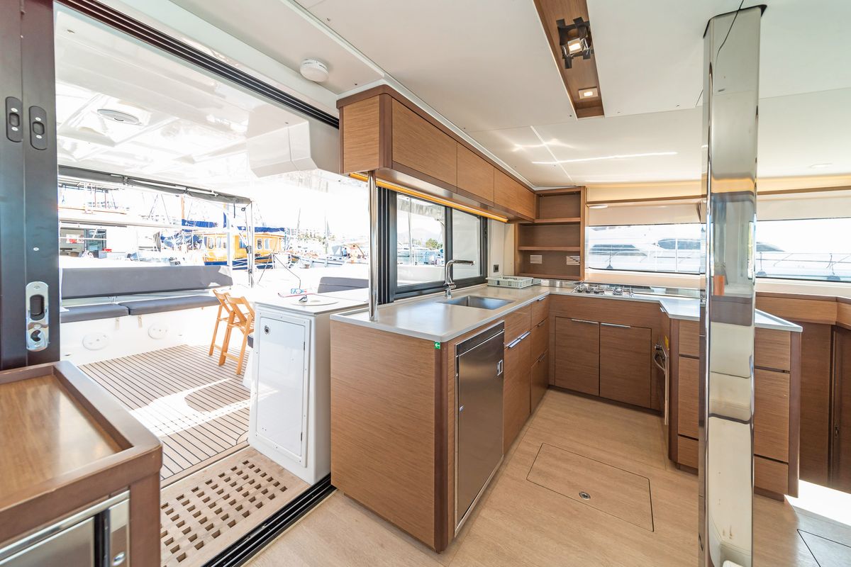 Galley of Harmony, a Lagoon 46 catamaran at Lavreotiki Municipal Unit, Greece