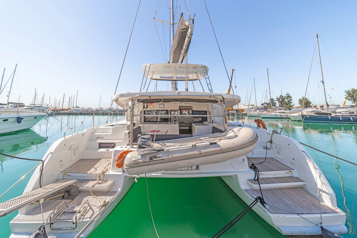 Exterior view of Harmony, a Lagoon 46 catamaran at Lavreotiki Municipal Unit, Greece