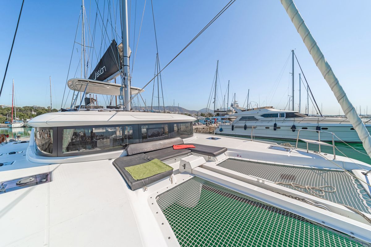 Deck of Harmony, a Lagoon 46 catamaran at Lavreotiki Municipal Unit, Greece