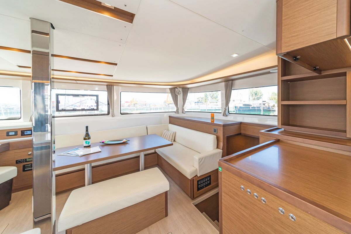 Salon of Harmony, a Lagoon 46 catamaran at Lavreotiki Municipal Unit, Greece