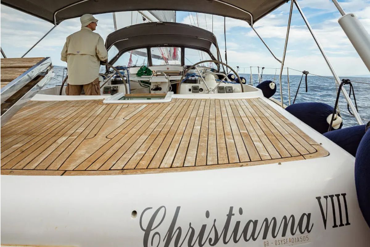 Cockpit of Christianna VIII, a Ocean Star 60.1 sailboat at Athens, Greece