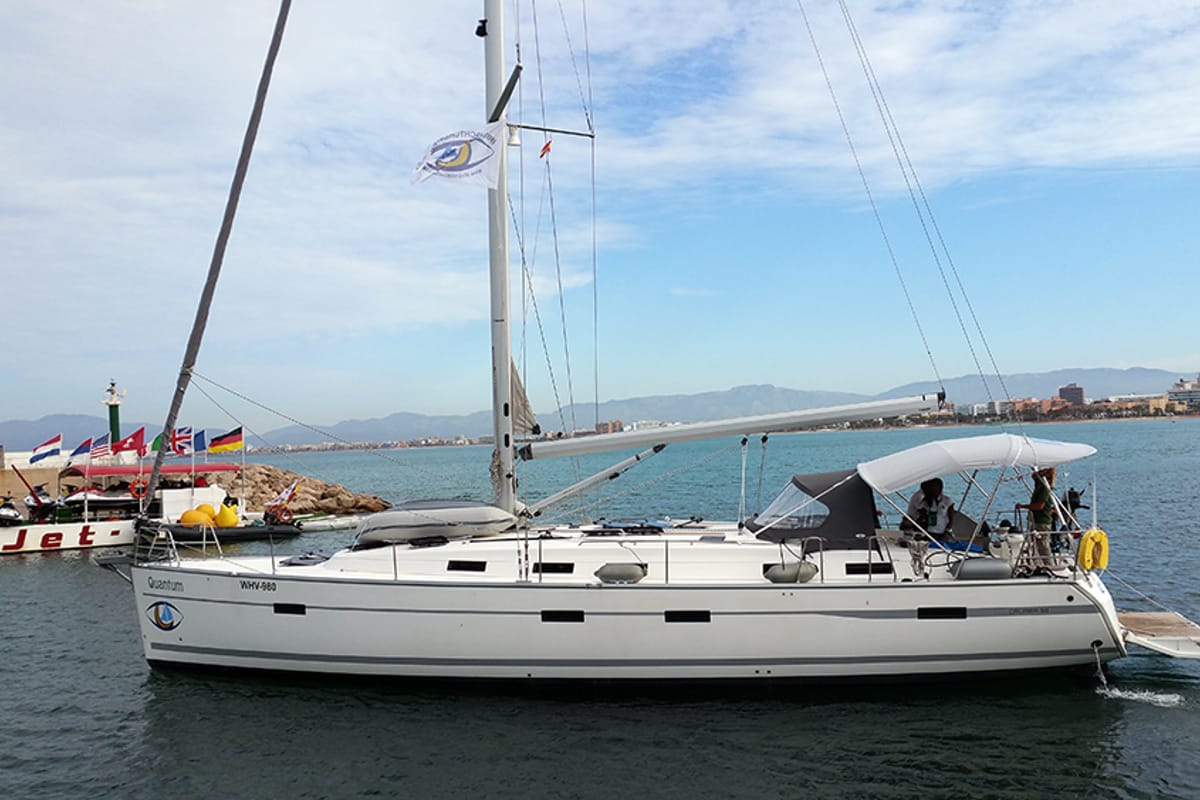 Exterior view of Quantum, a Bavaria Cruiser 50 sailboat at Llucmajor, Spain