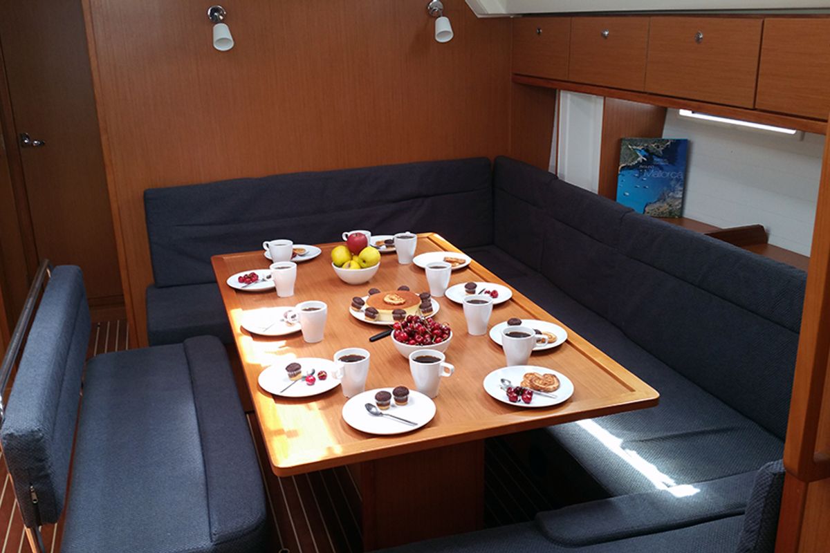 Salon of Quantum, a Bavaria Cruiser 50 sailboat at Llucmajor, Spain