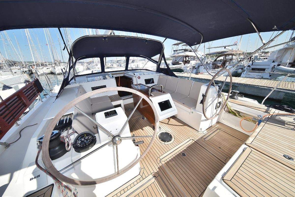 Cockpit of NADINE, a Bavaria Cruiser 45 sailboat at Općina Sukošan, Croatia