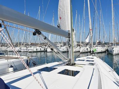 Deck of NADINE, a Bavaria Cruiser 45 sailboat at Općina Sukošan, Croatia